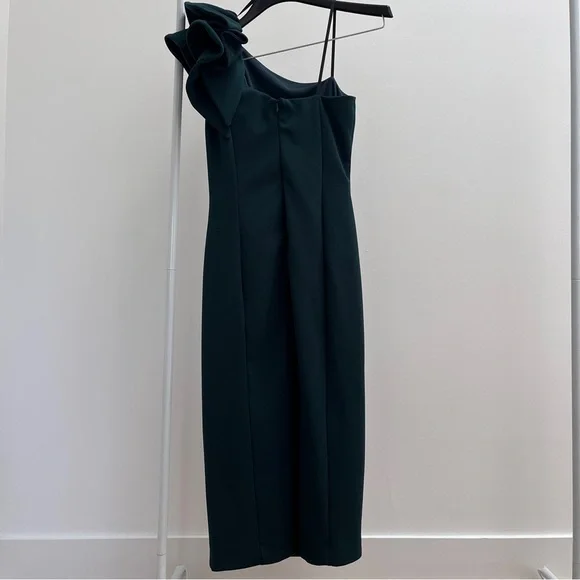 Betsy & Adam One Shoulder Dress in Dark Green - Picture 10 of 12
